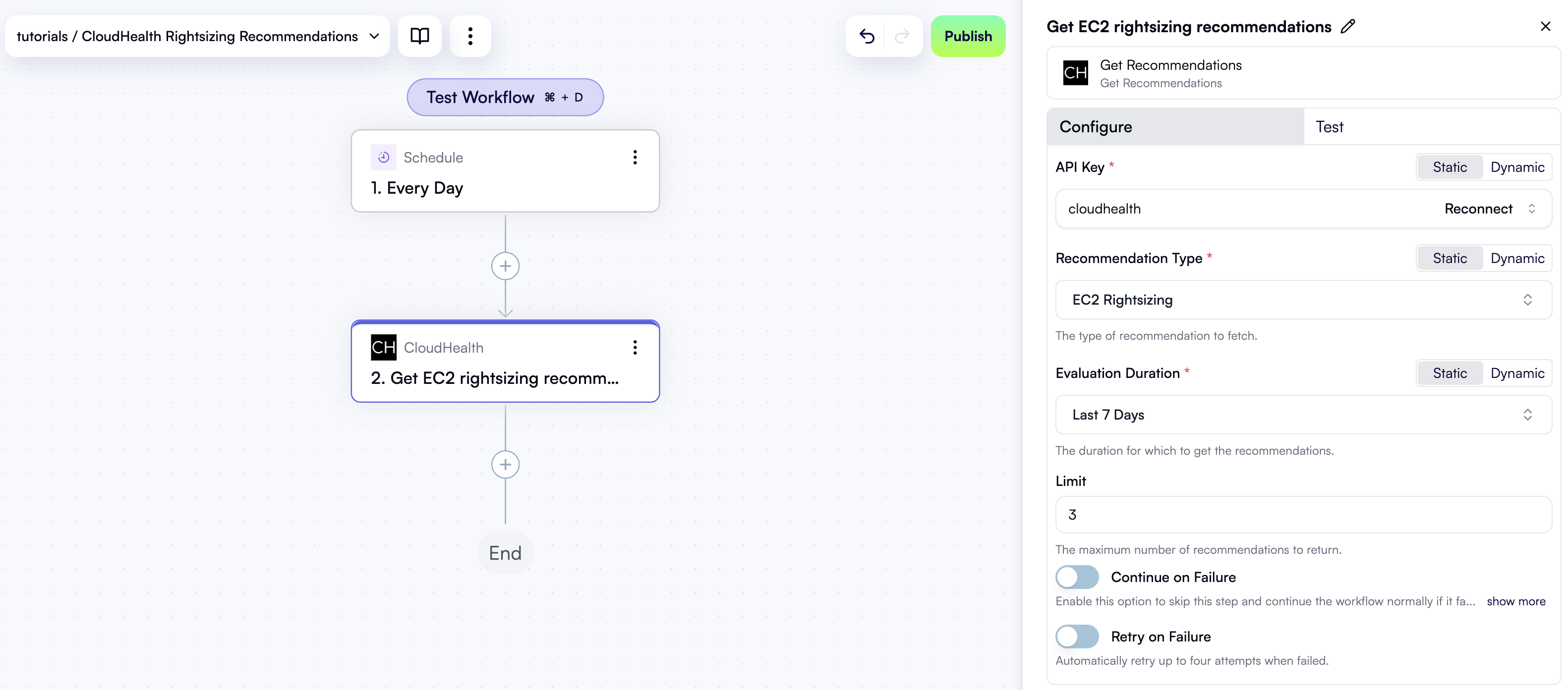 A configured CloudHealth action