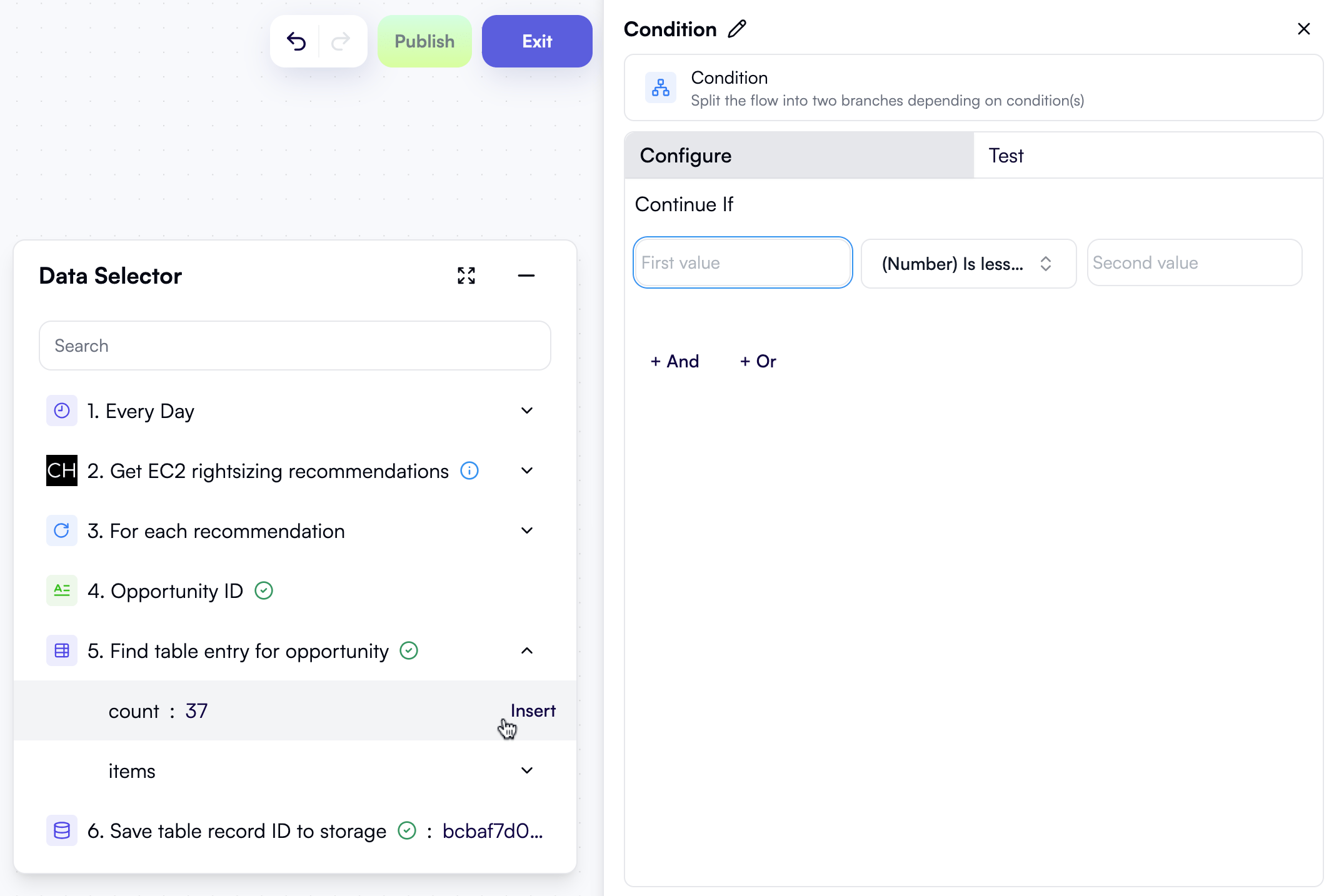 Data selector for a condition