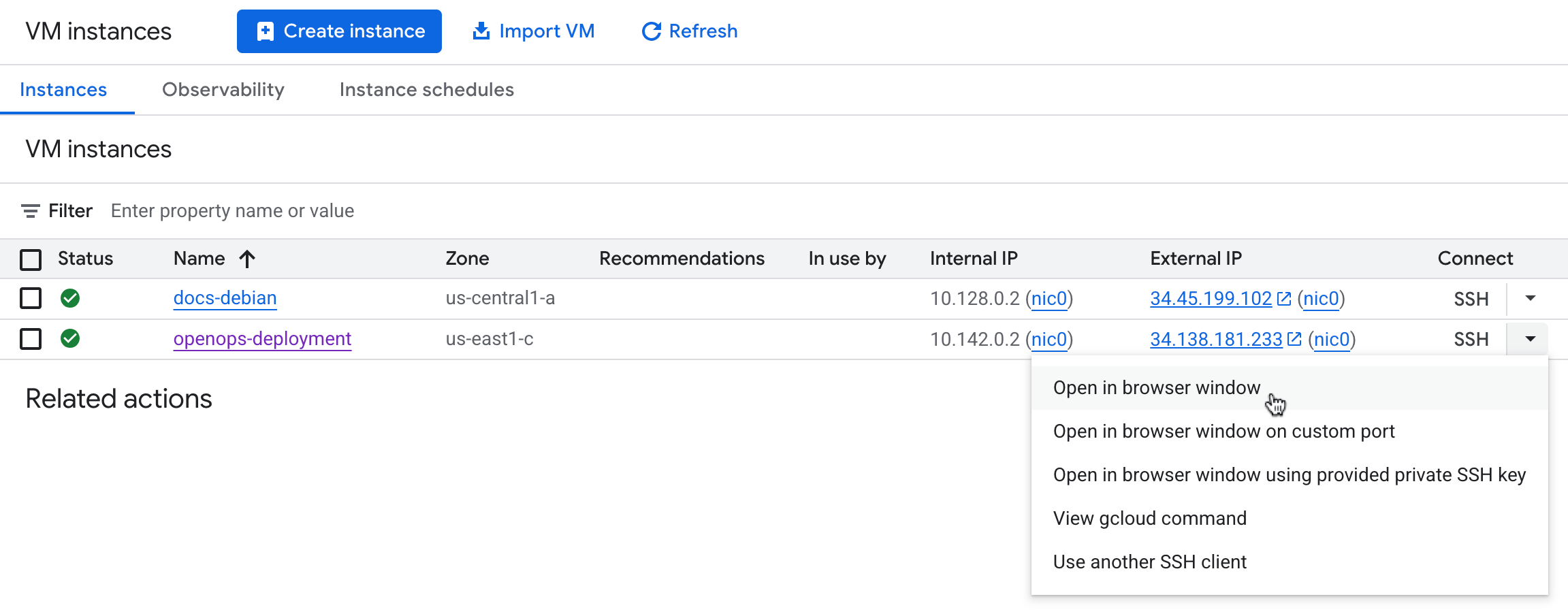 Connect to instance