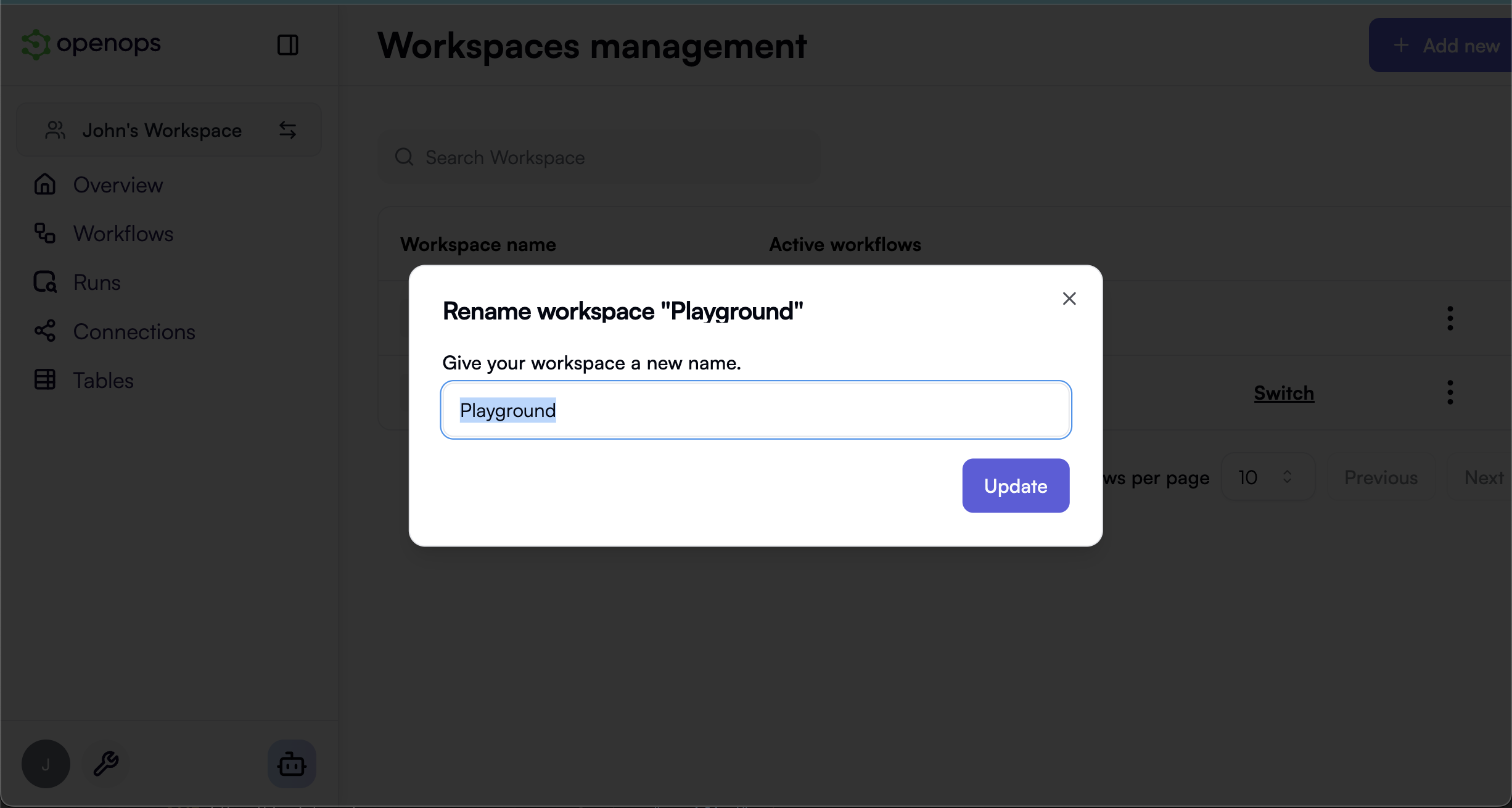 Renaming workspace 