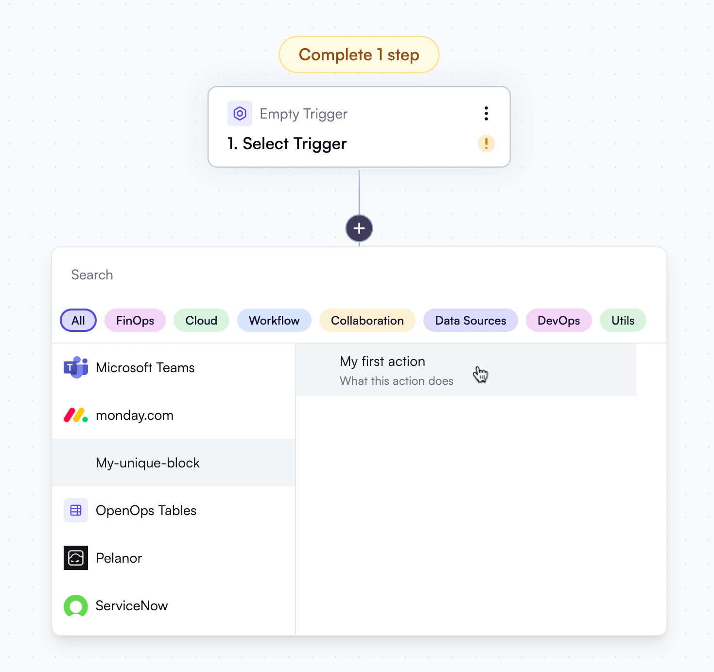 Your action in OpenOps UI