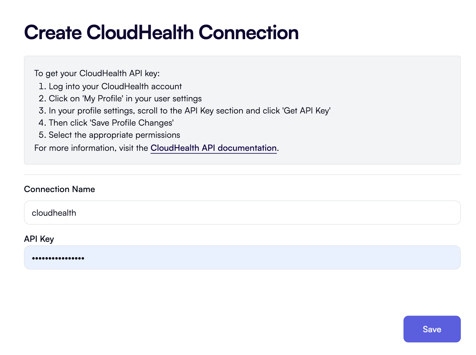 Creating a CloudHealth connection