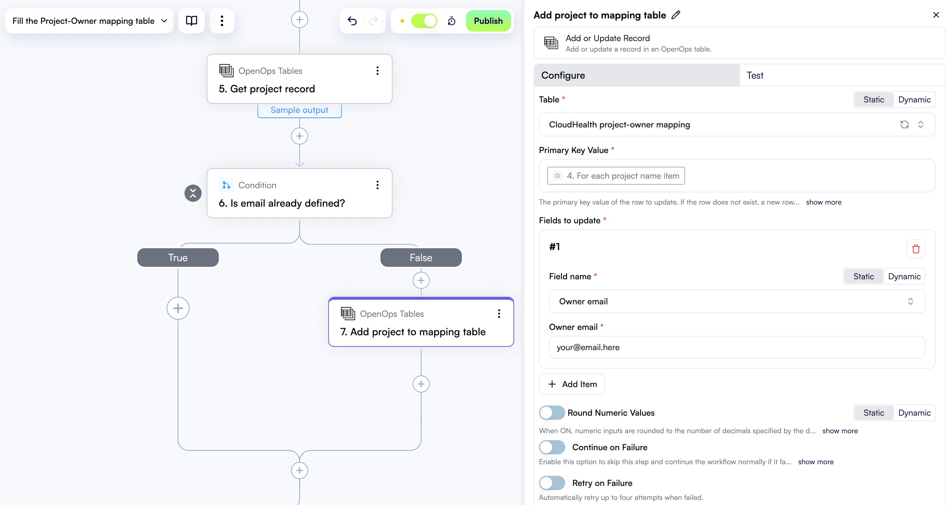 A configured table step
