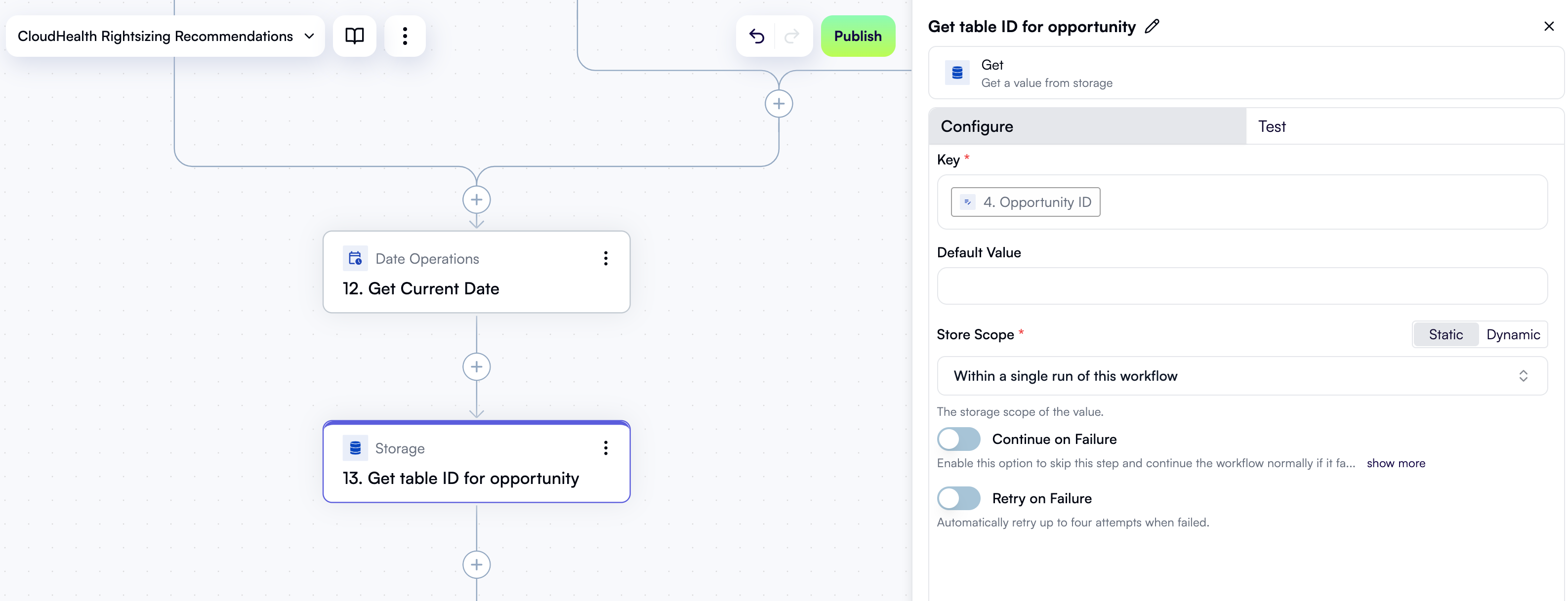 A configured step to get a table ID