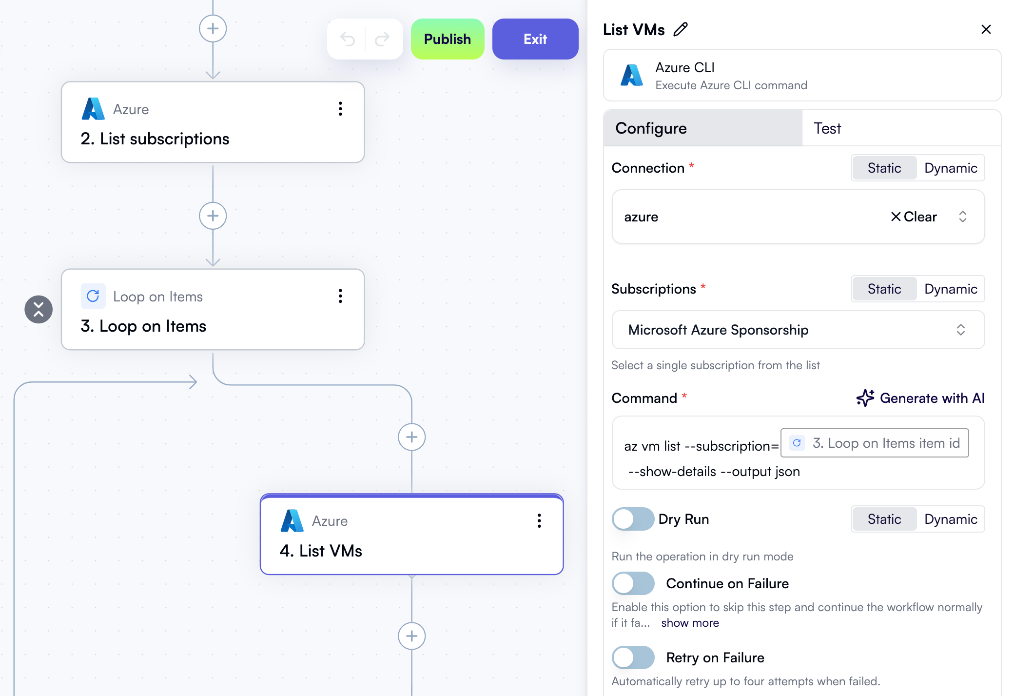 A command with a dynamic subscription ID