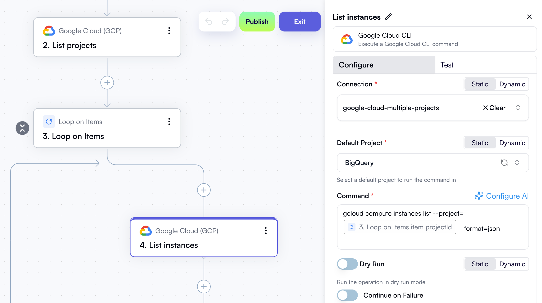 A command with a dynamic project ID