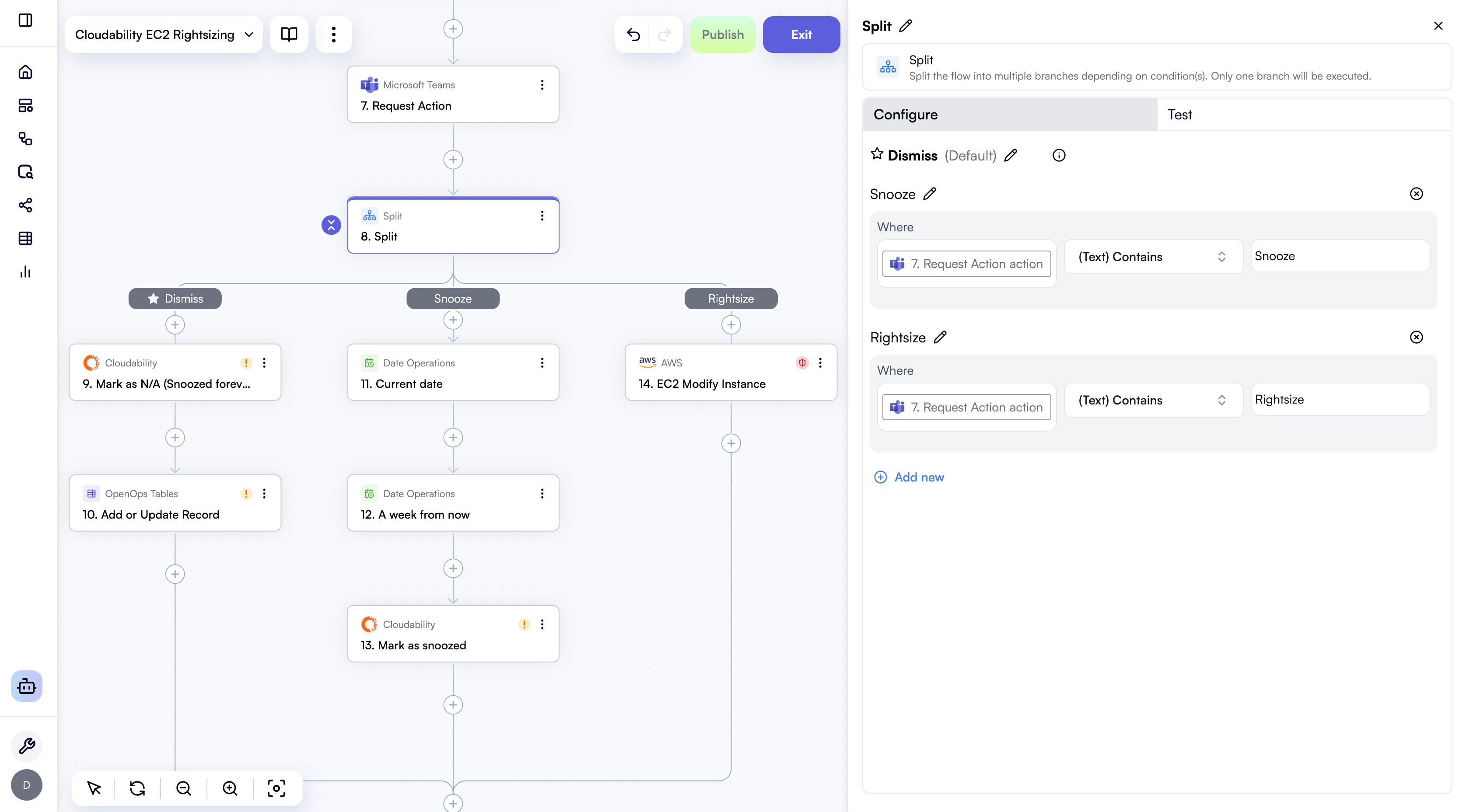 Splitting based on a user action