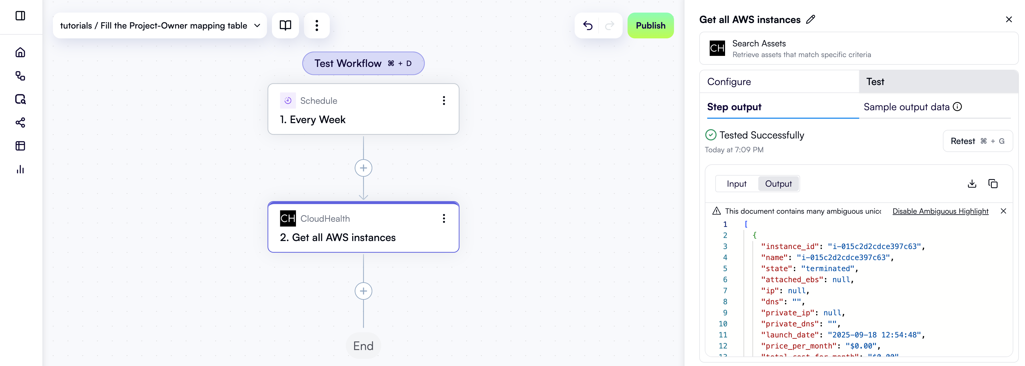 A configured CloudHealth action