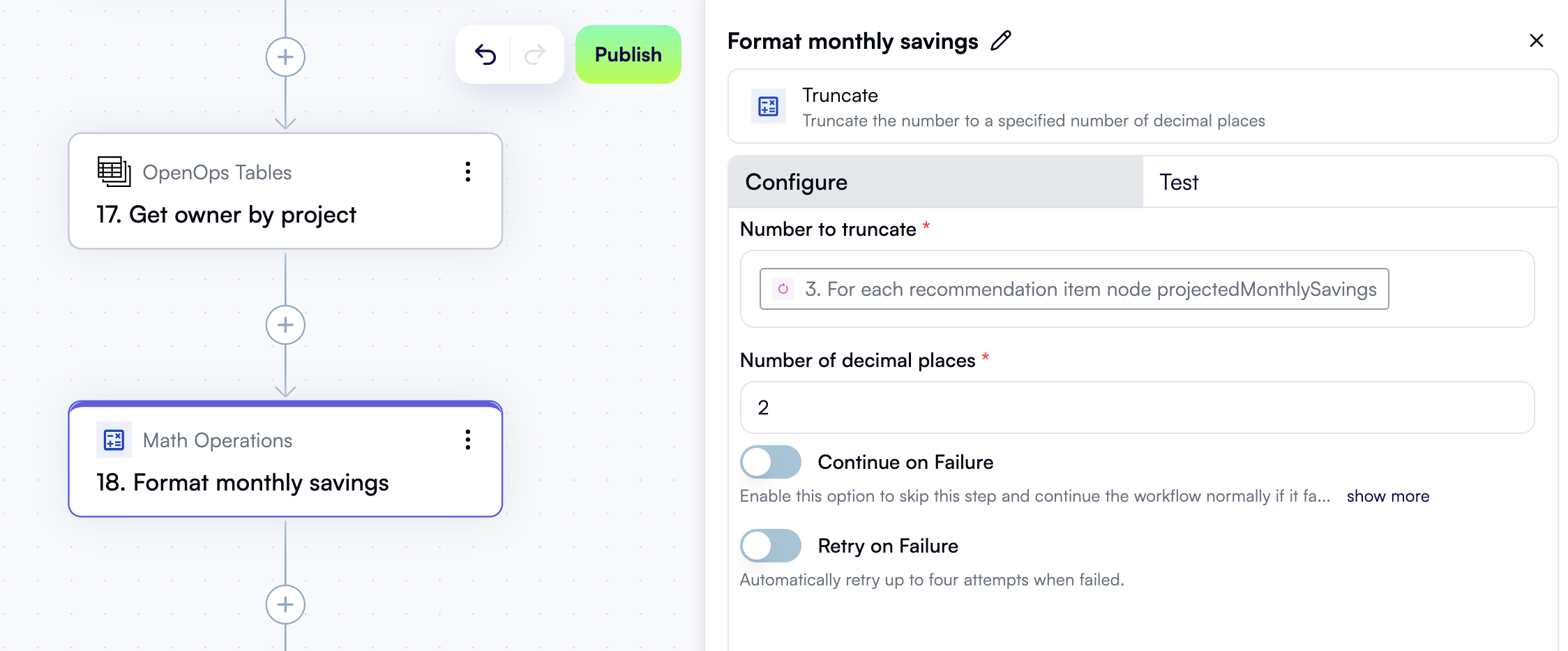 A configured step to format monthly savings