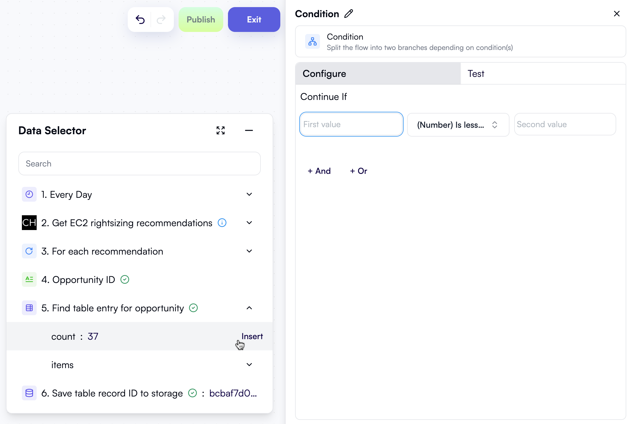 Data selector for a condition