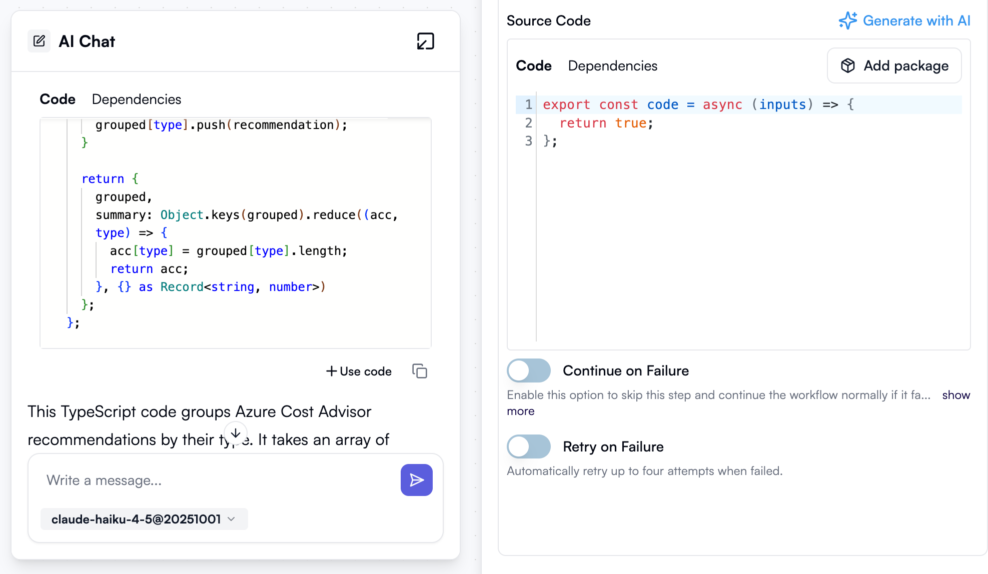 Generate code steps with AI
