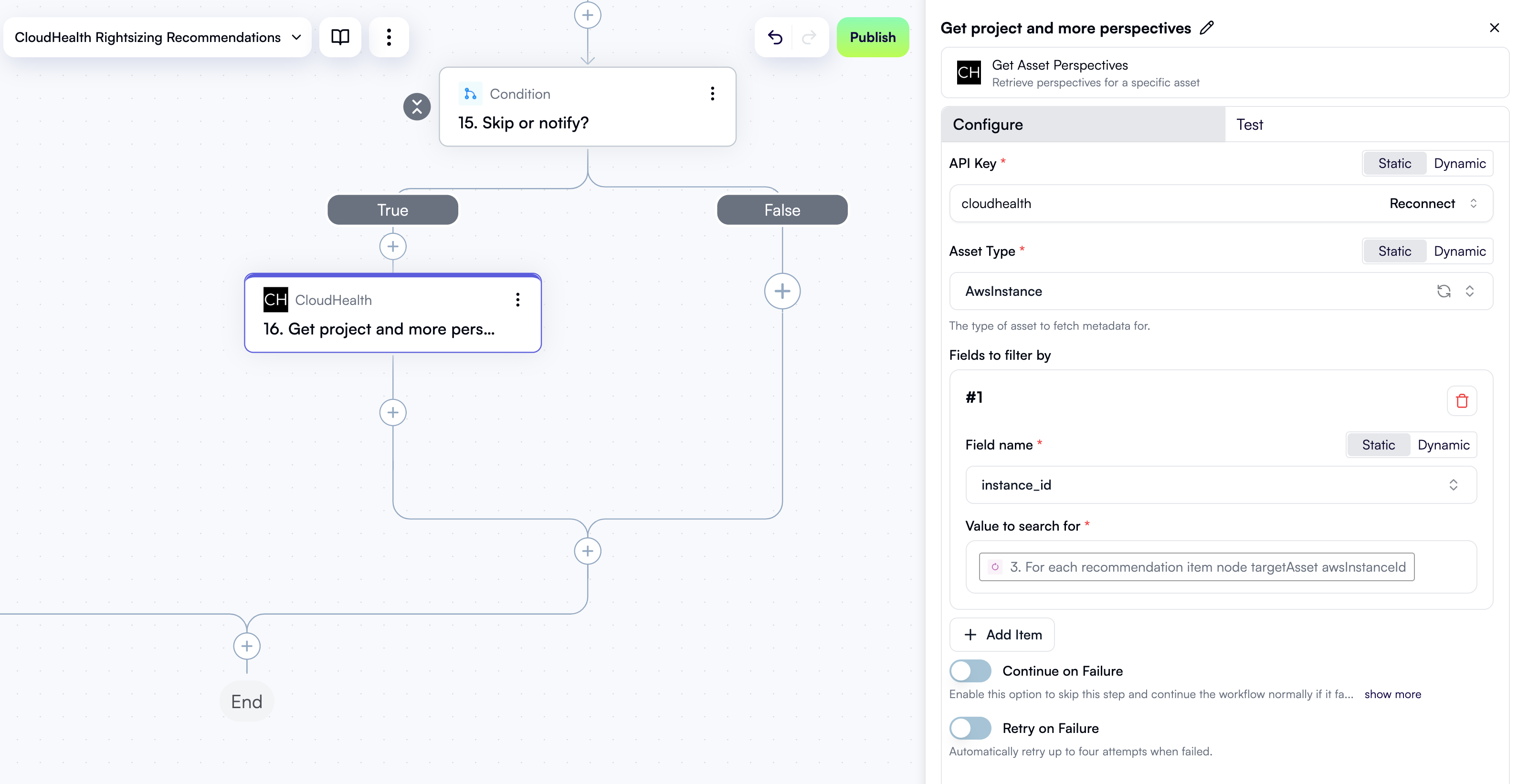 A configured step to get asset perspectives from CloudHealth