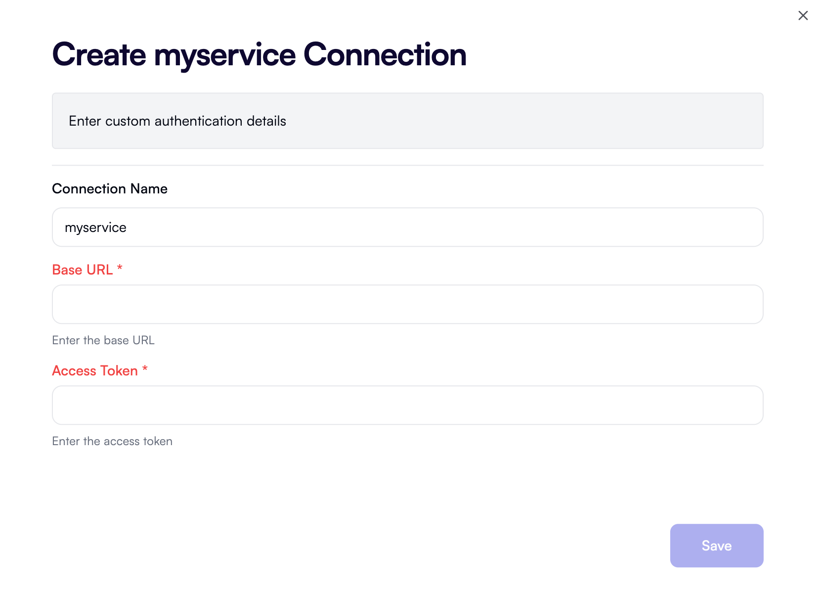 Connection UI - custom authentication