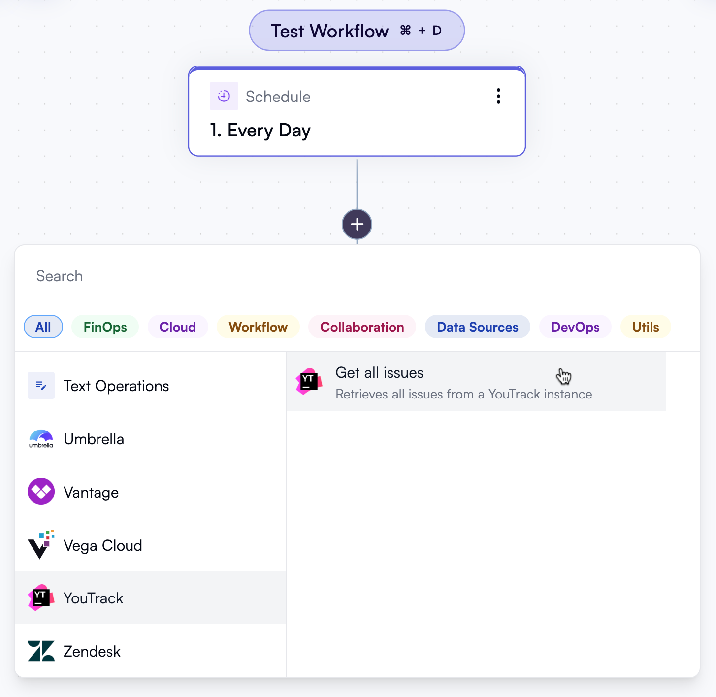 The Get All Issues action in the workflow editor
