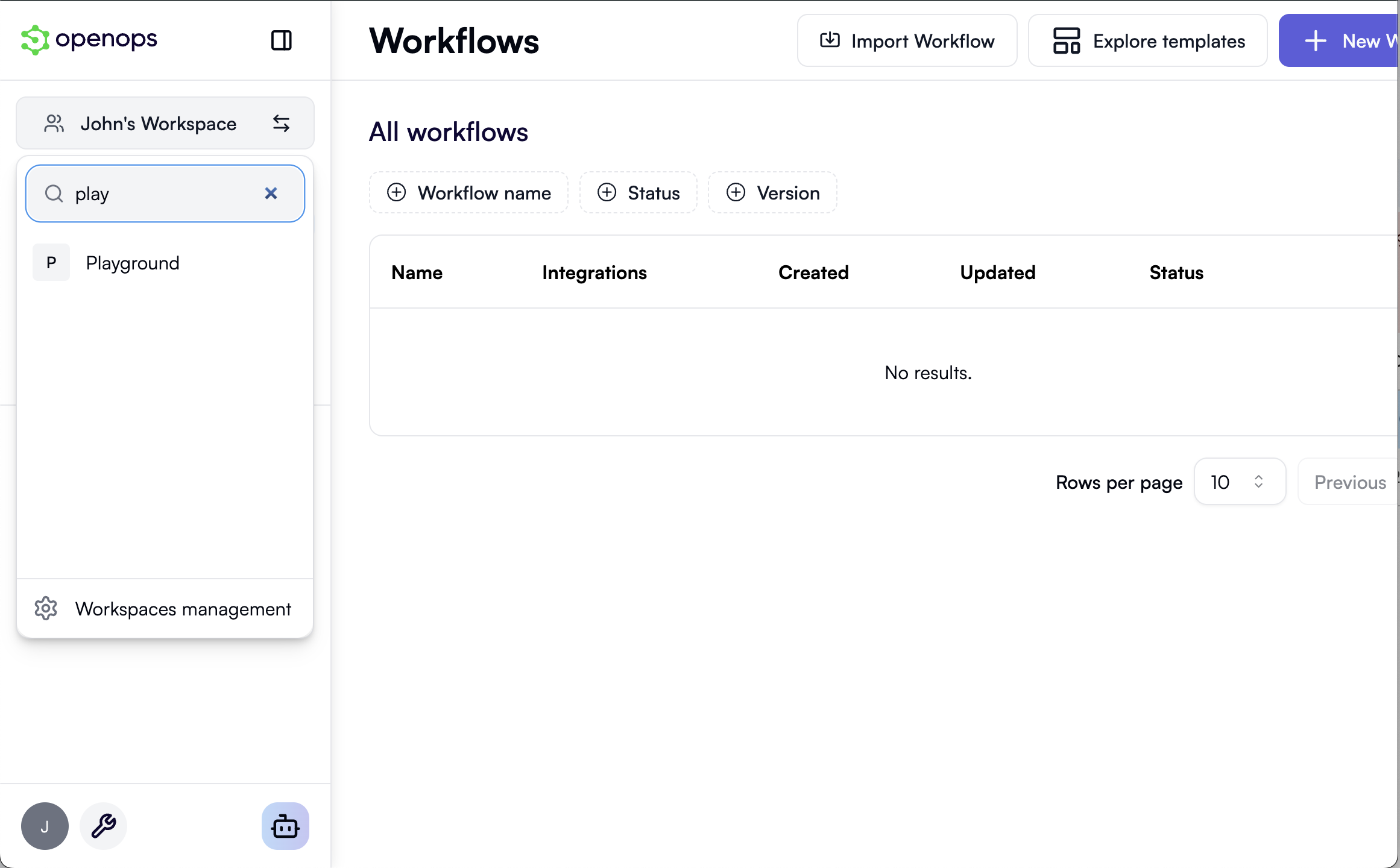 Searching in Workspace Switcher
