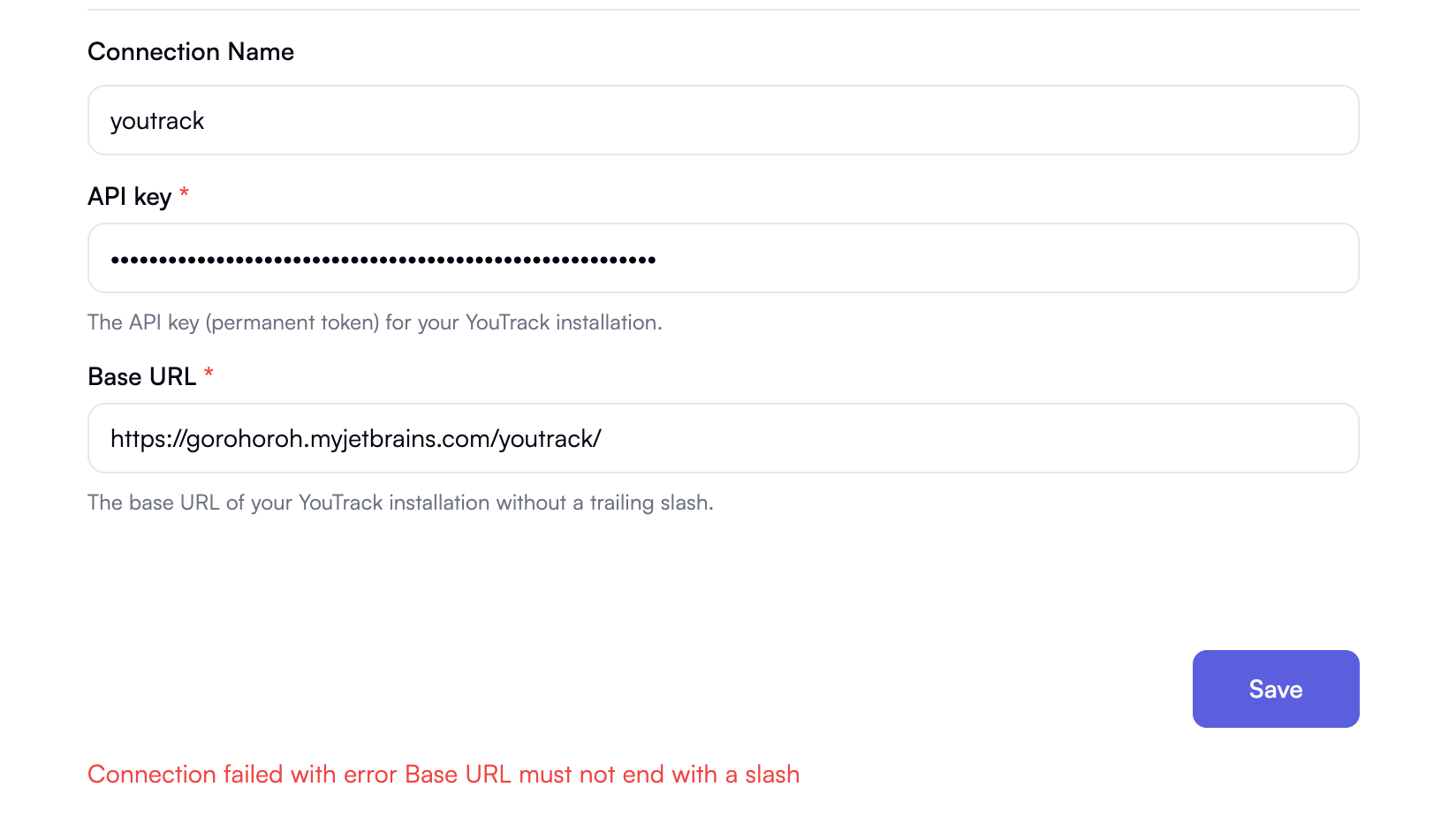 Base URL validation error