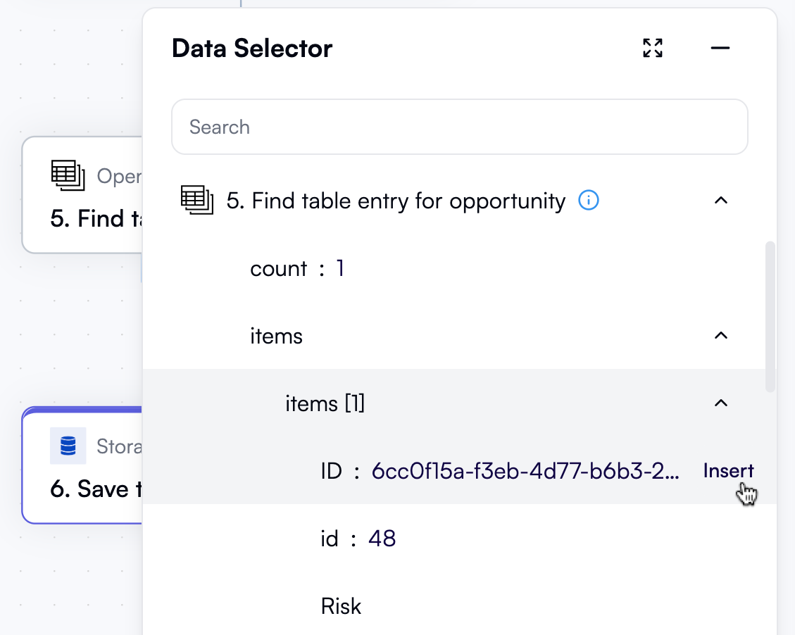 Selecting a table entry ID