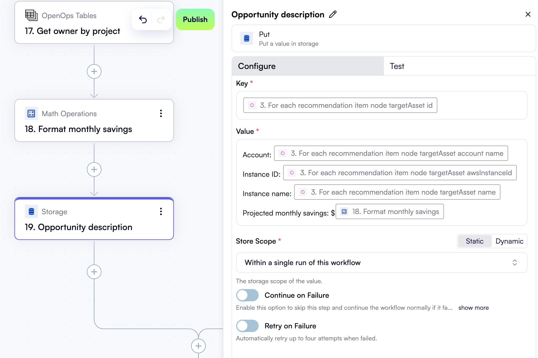 A configured opportunity description step