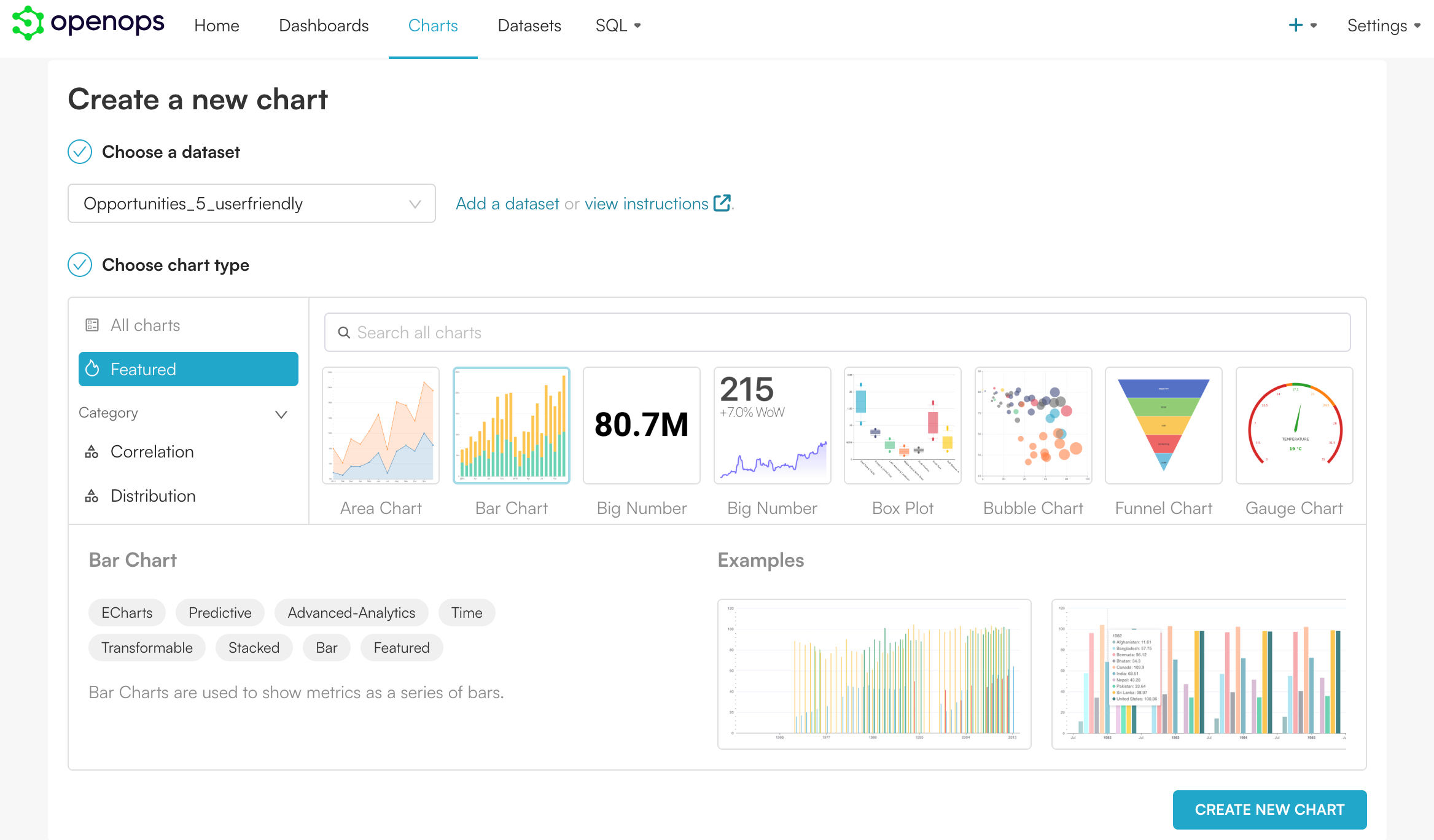 Selecting a chart type