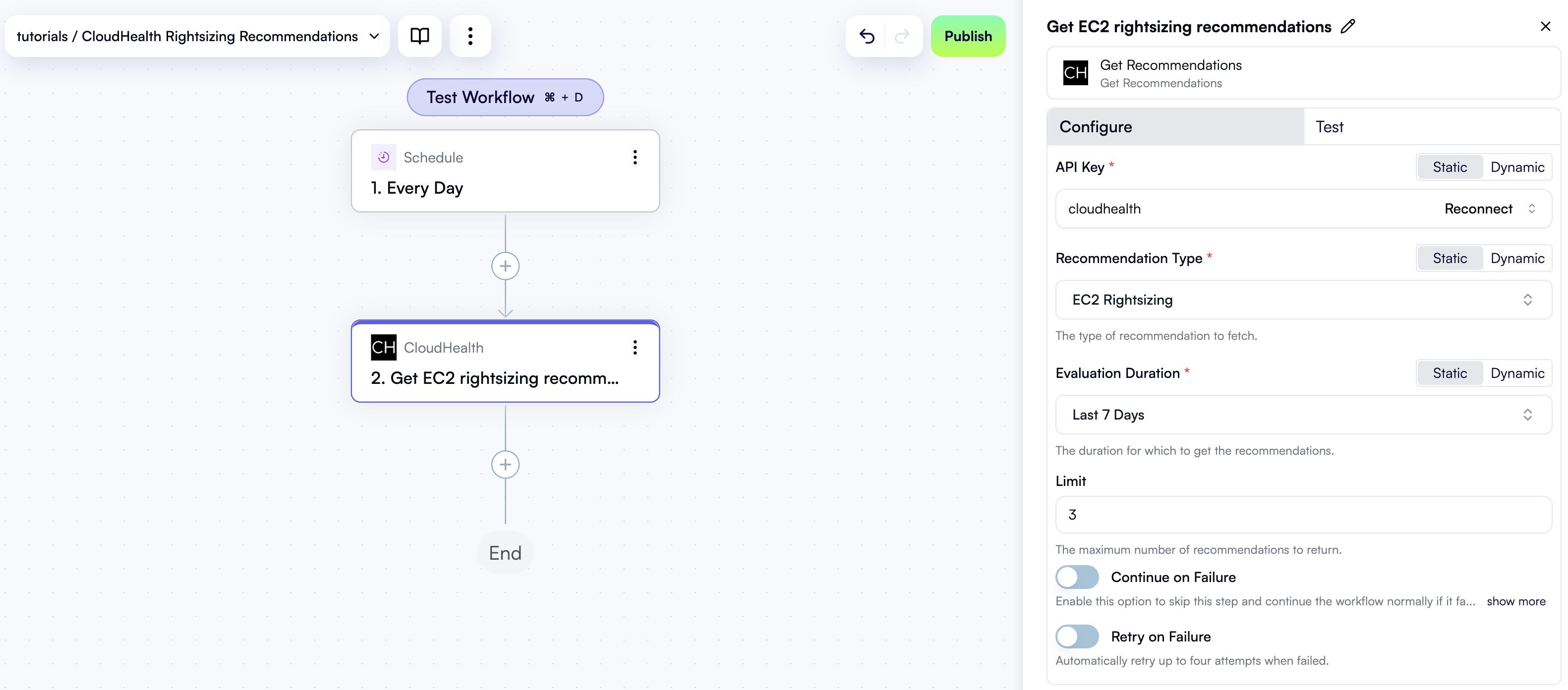 A configured CloudHealth action