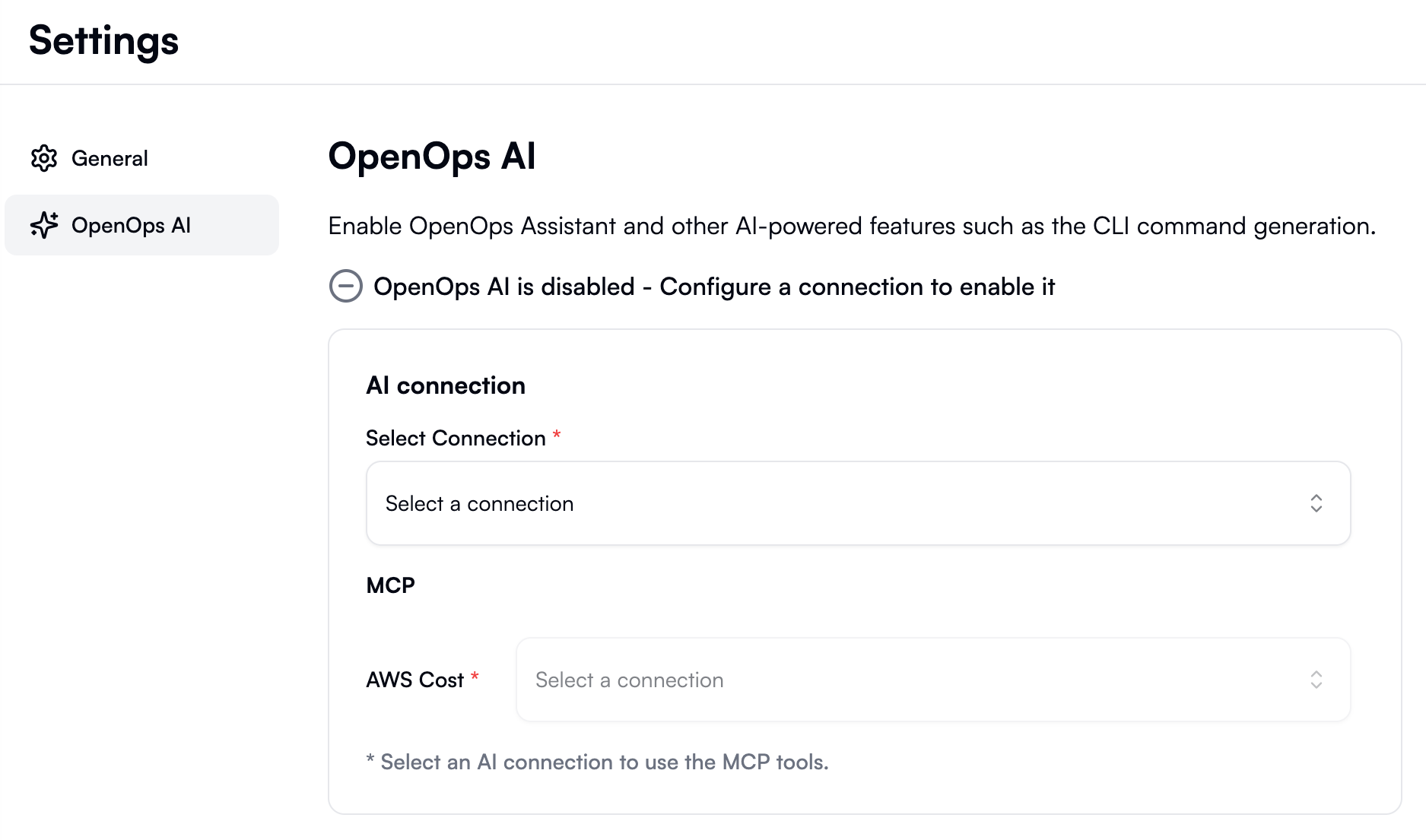 OpenOps AI settings