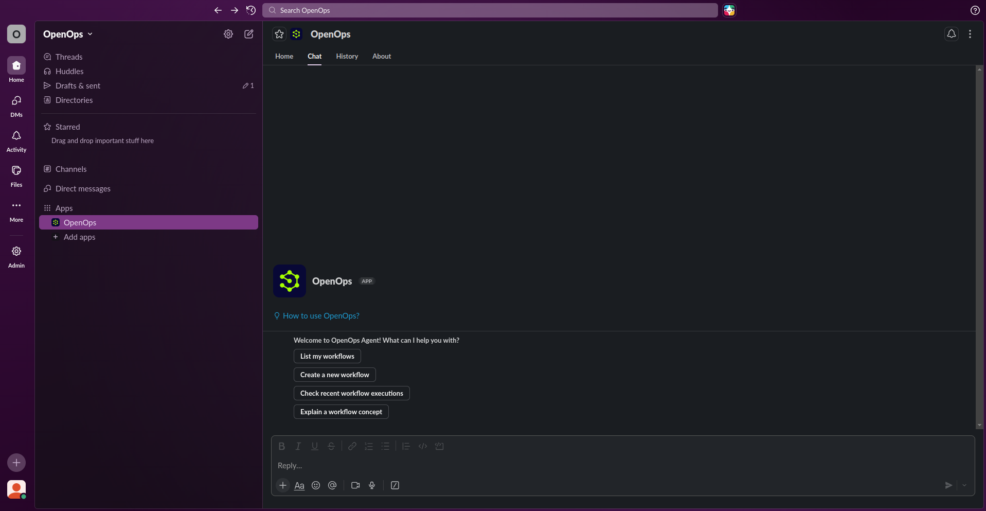 Using the OpenOps app in Slack