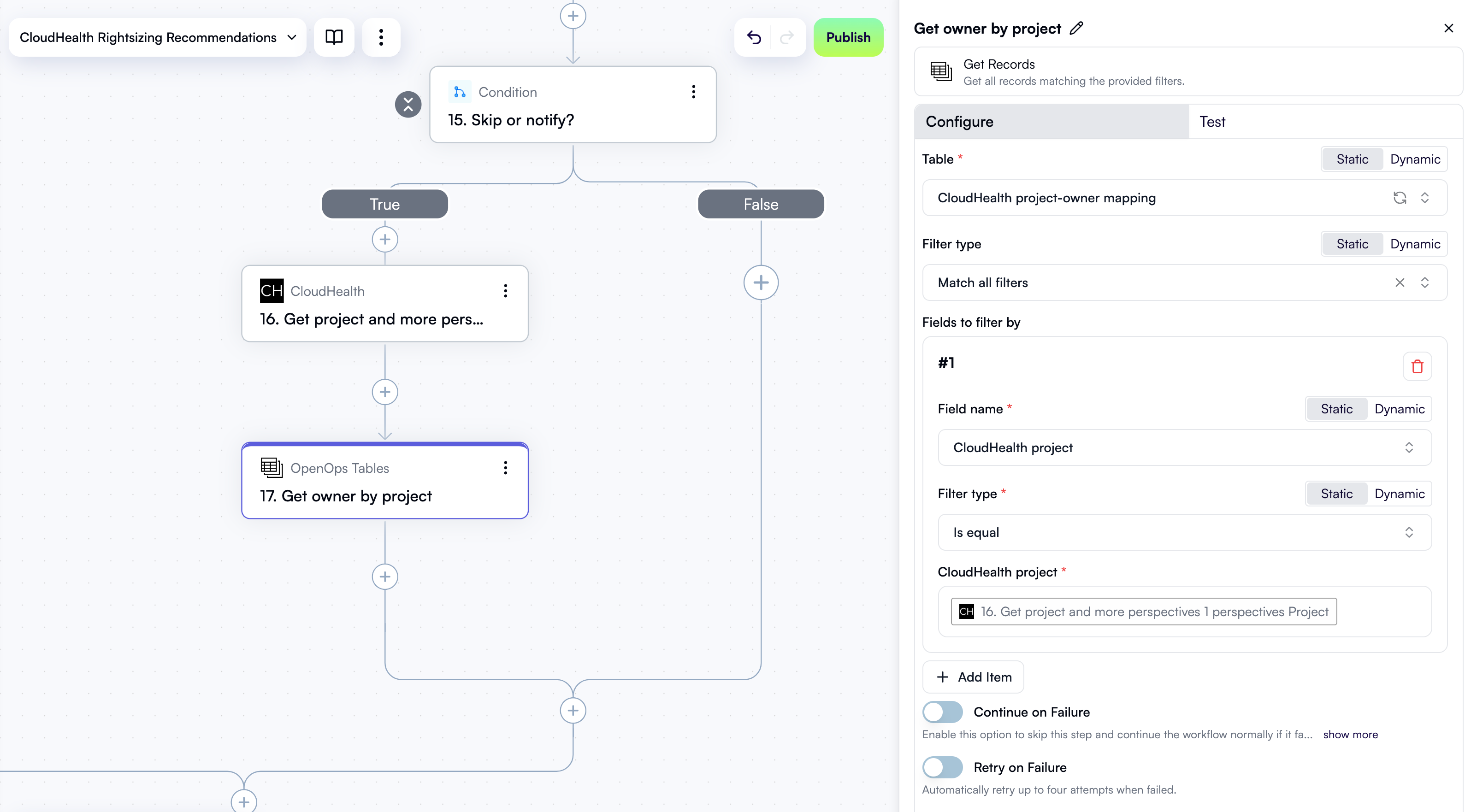 A configured step to get owner by project