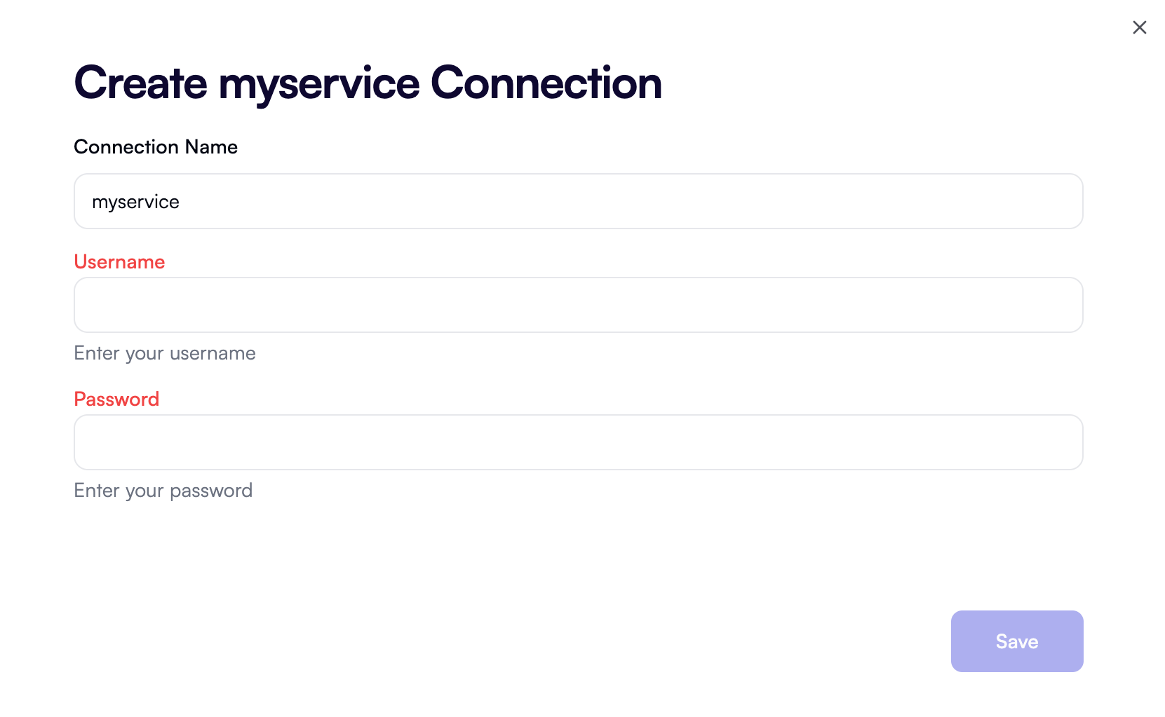 Connection UI - basic authentication