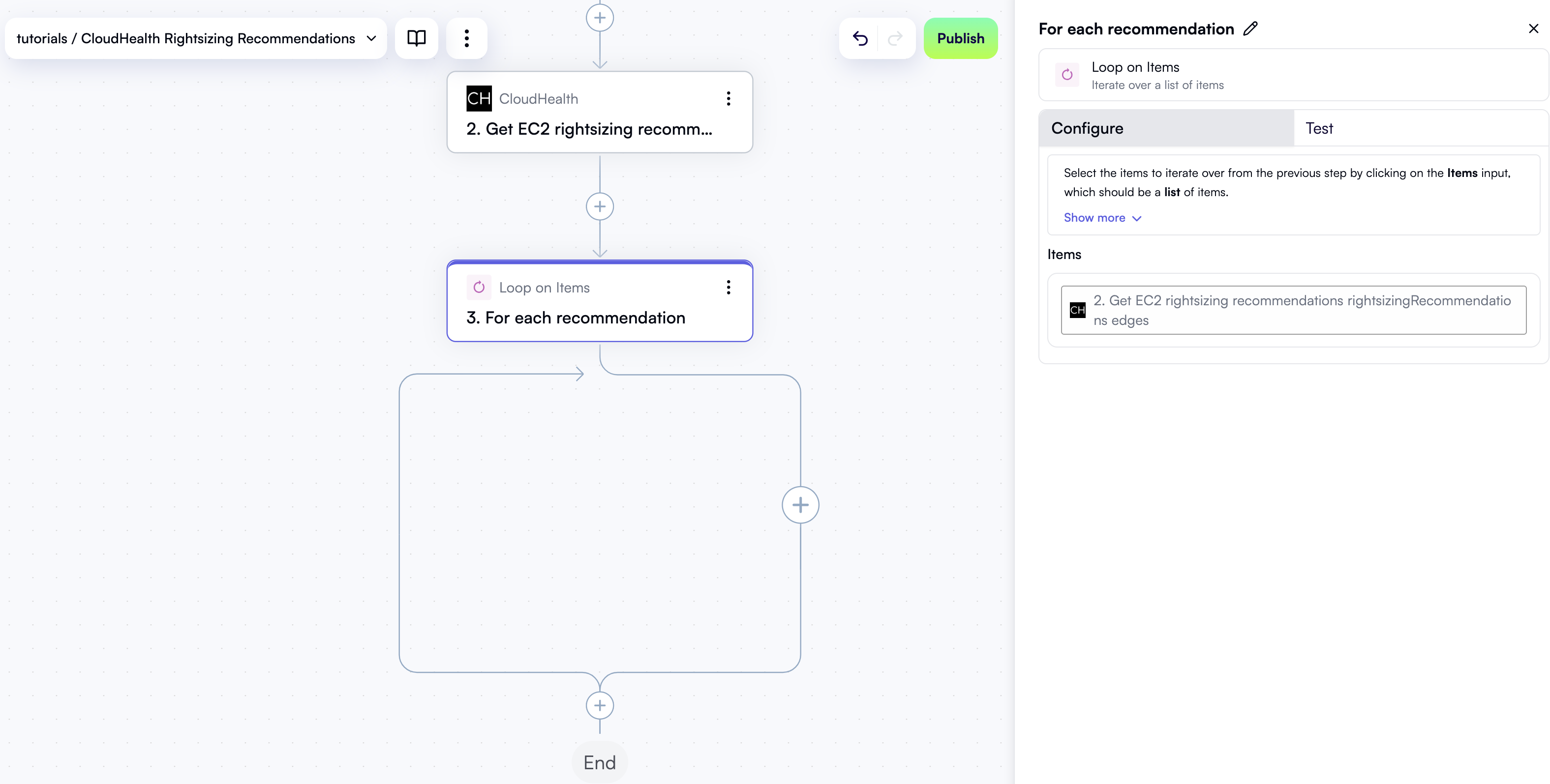 A configured Loop on Items block