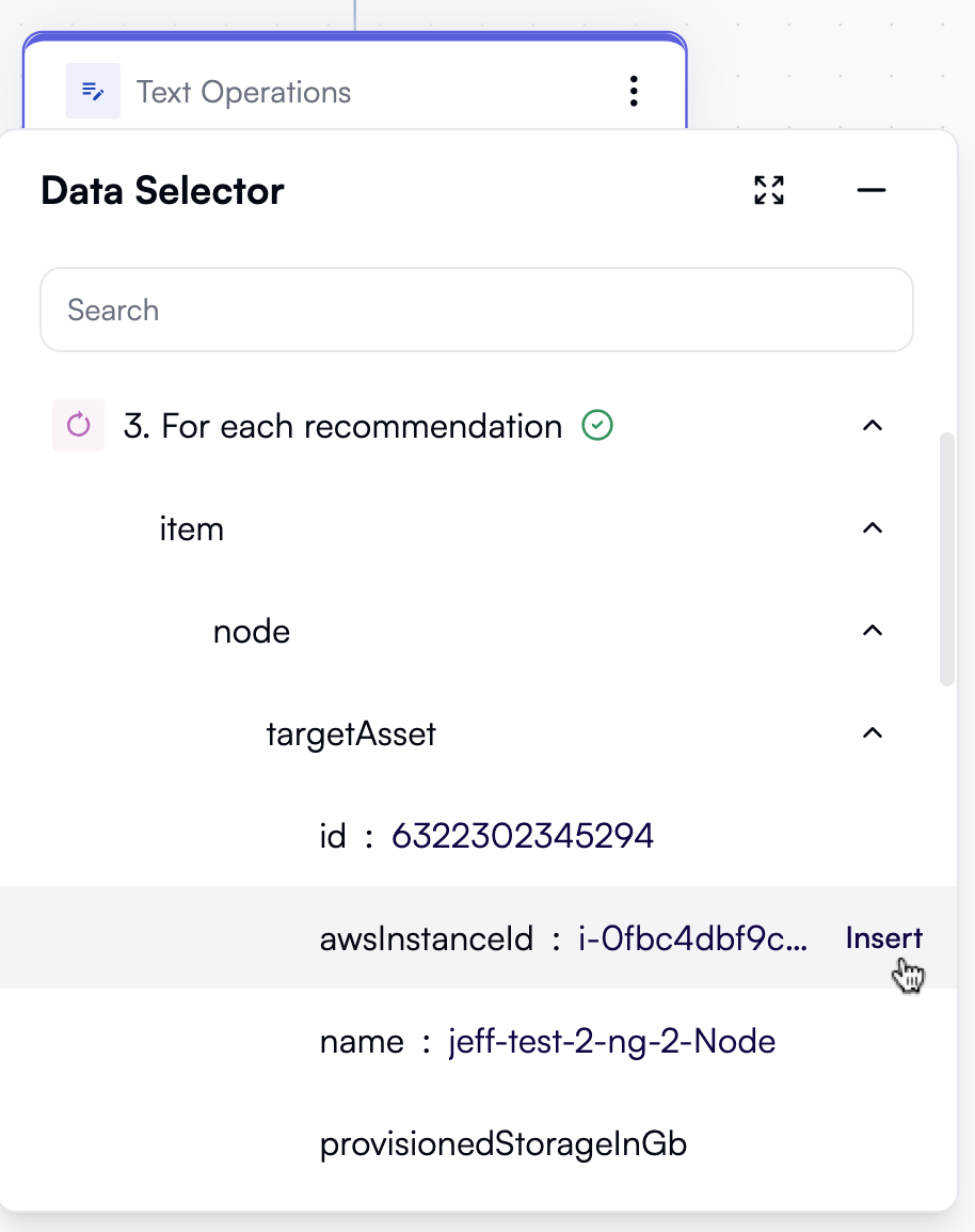 Selecting a targetAsset AWS instance ID