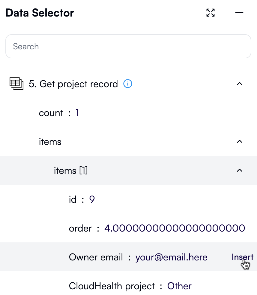Selecting the owner email