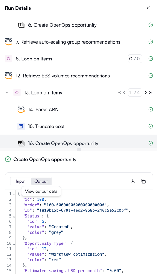 Run Details pane