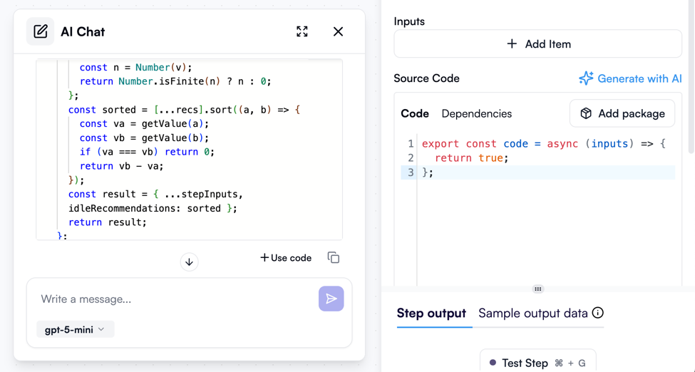 Generate code steps with AI
