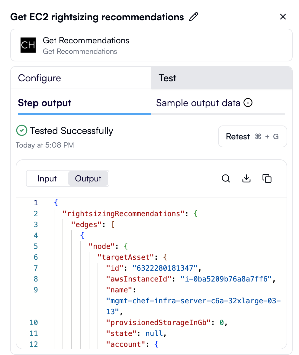 Output data generated for an Umbrella integration action