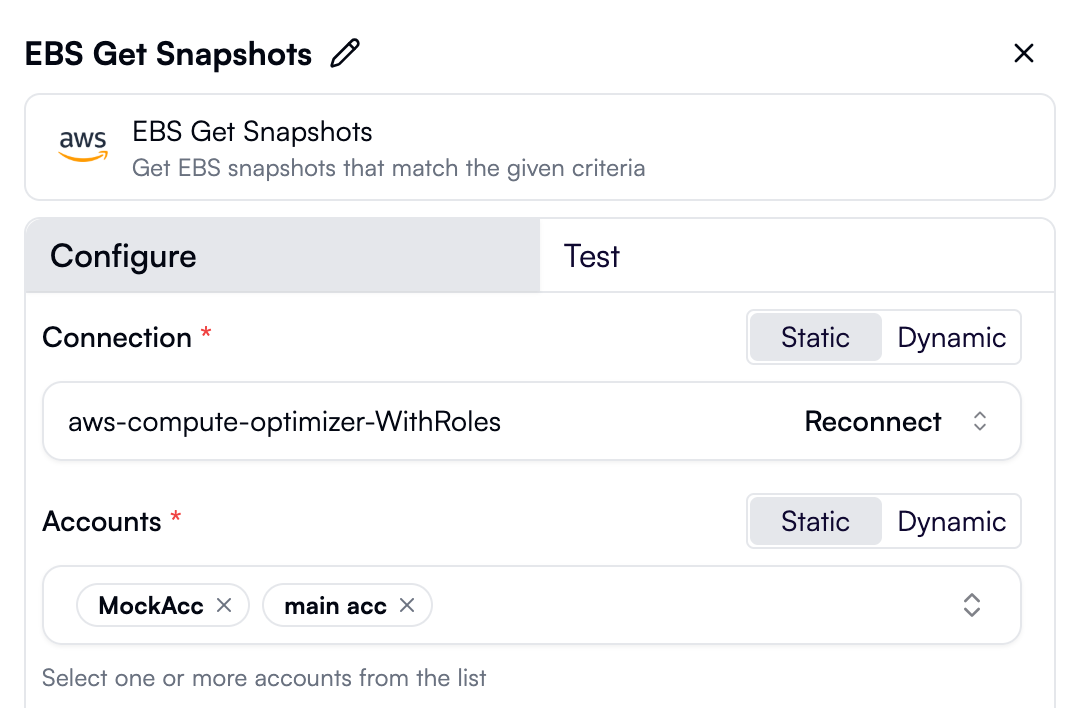 An action that supports multiple AWS accounts