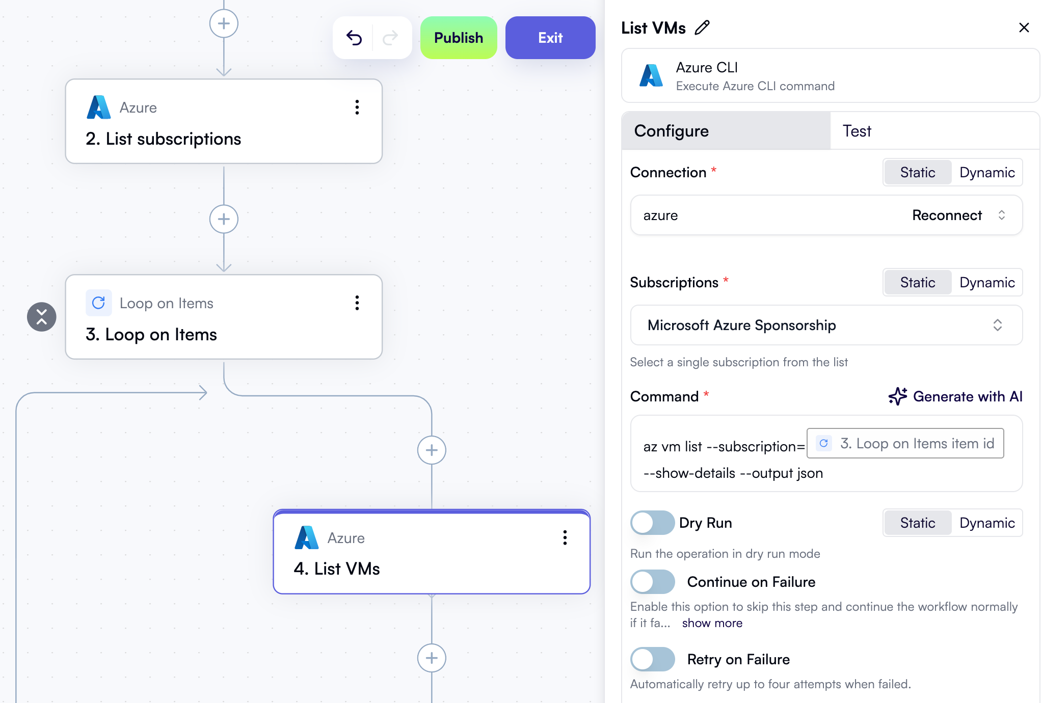 A command with a dynamic subscription ID