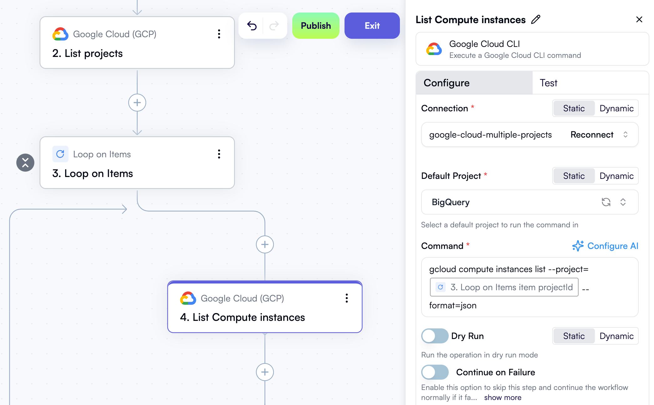 A command with a dynamic project ID