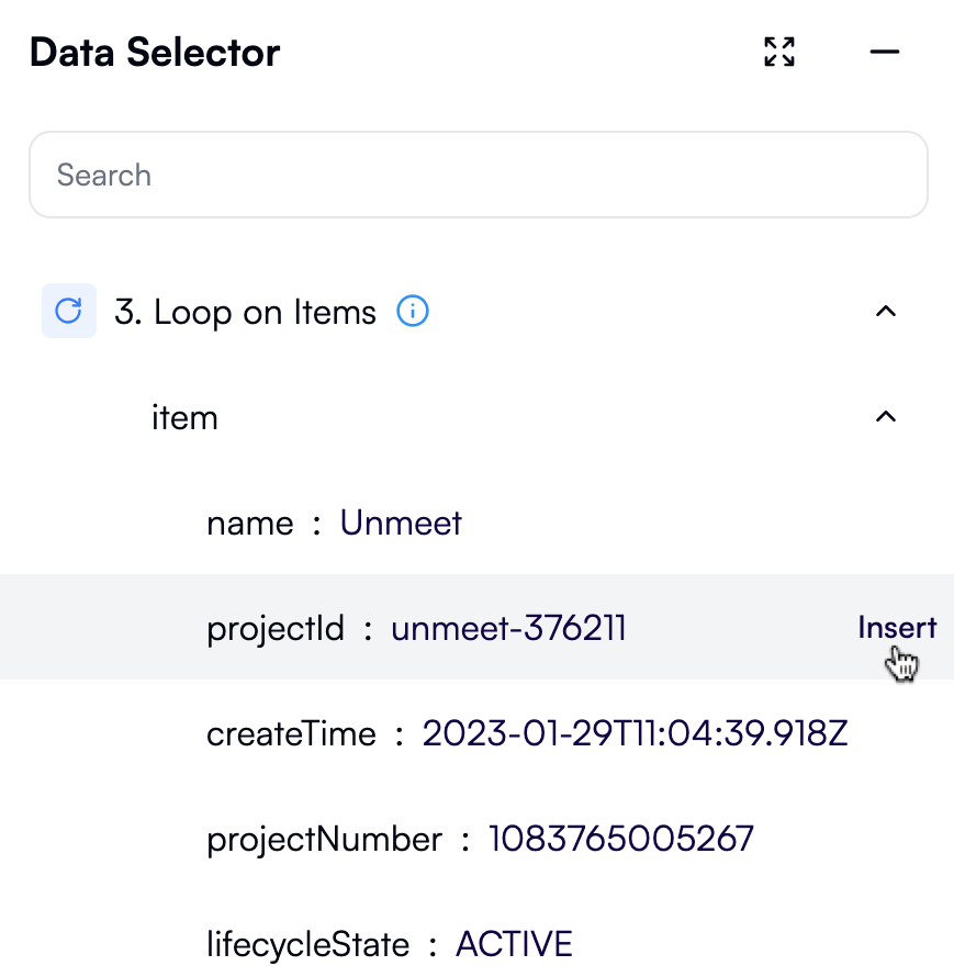 Selecting a projectId