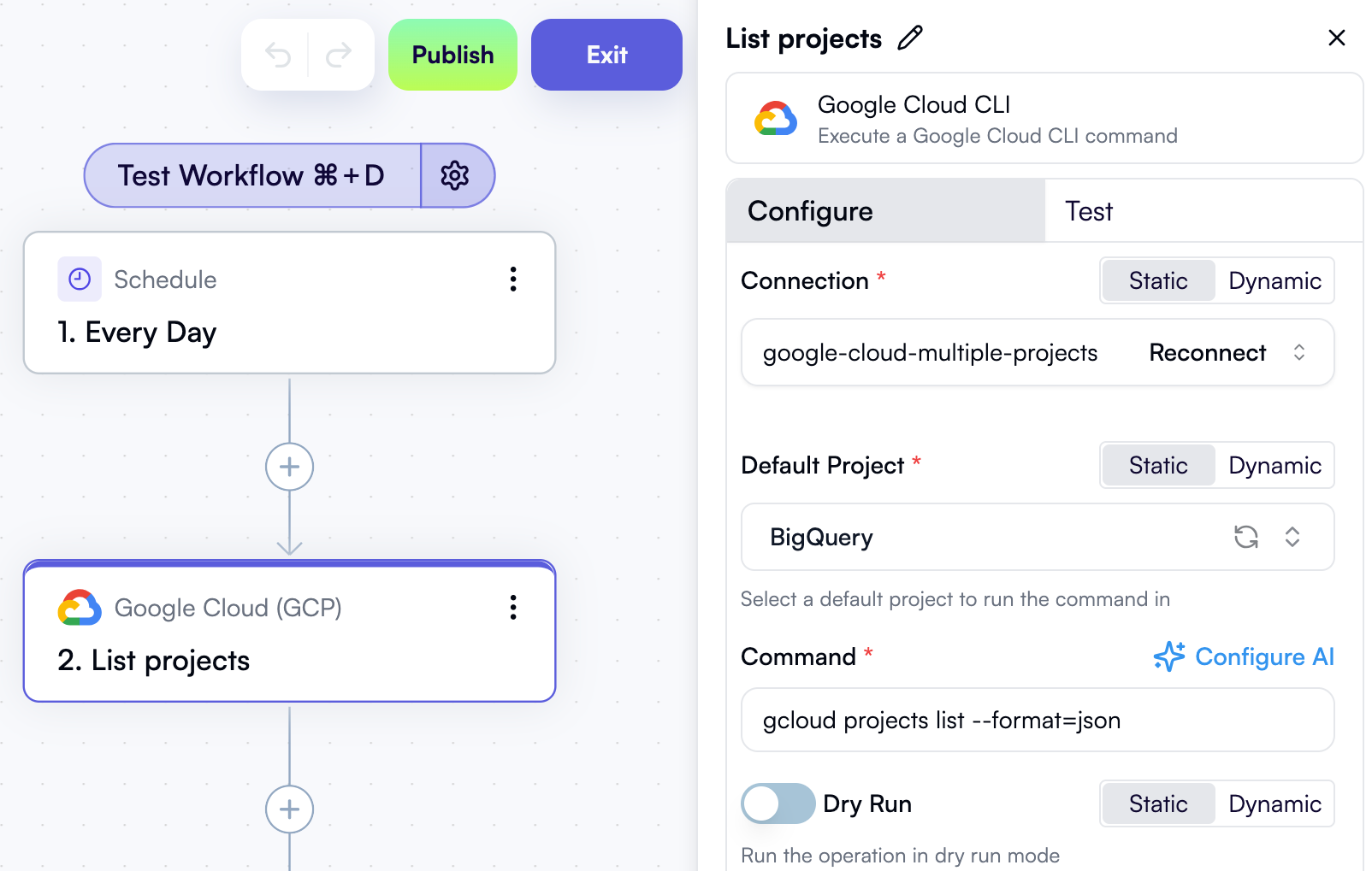 A Google Cloud CLI action to get the list of projects