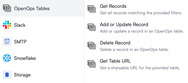 Table actions