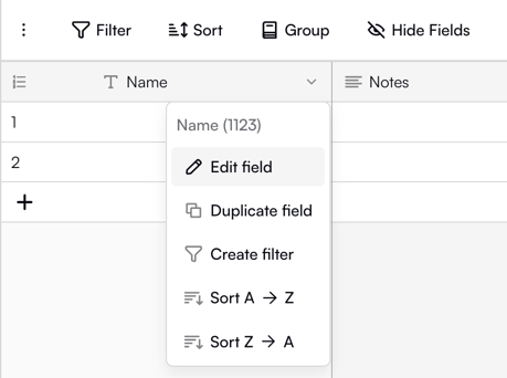 Row identifier field