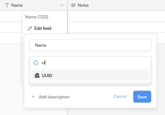 Changing the row identifier field type