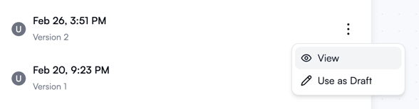 Context menu of a version