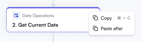 Copying an action via the context menu