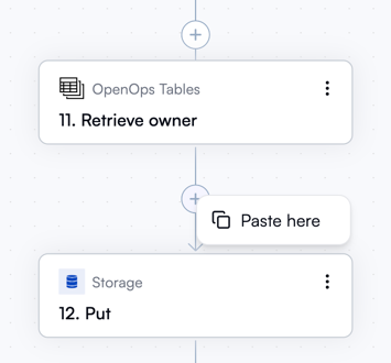 Pasting an action between existing actions