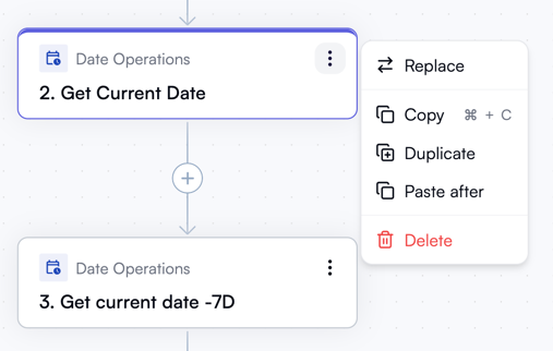 Copying an action via the overflow menu