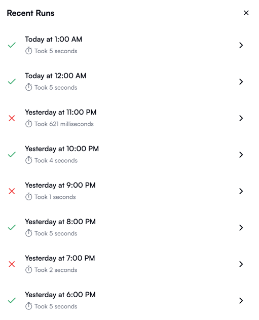 Recent Runs pane