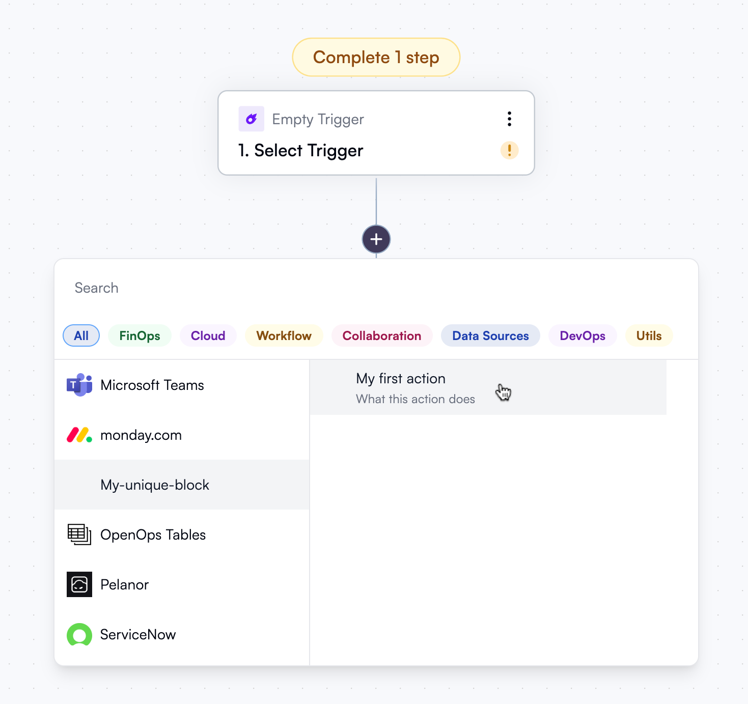 Your action in OpenOps UI