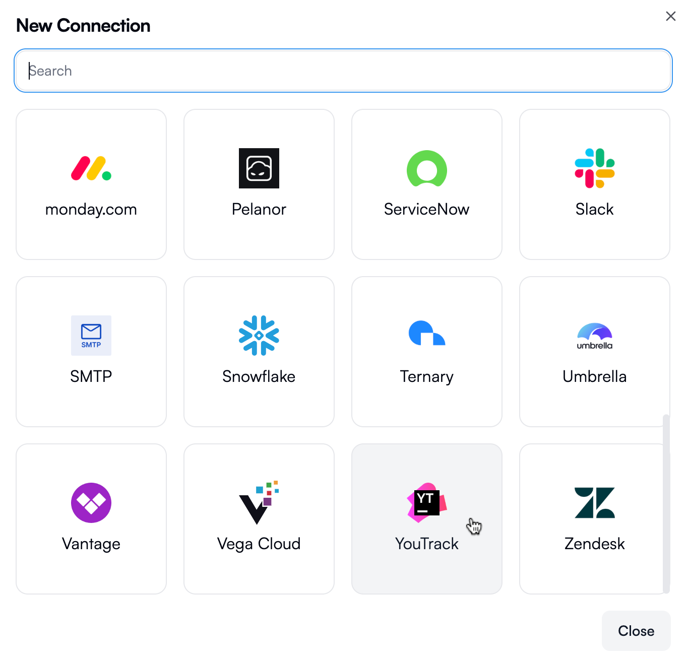 A YouTrack connection type in OpenOps UI