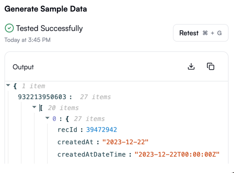 Sample data generated for an Anodot integration action